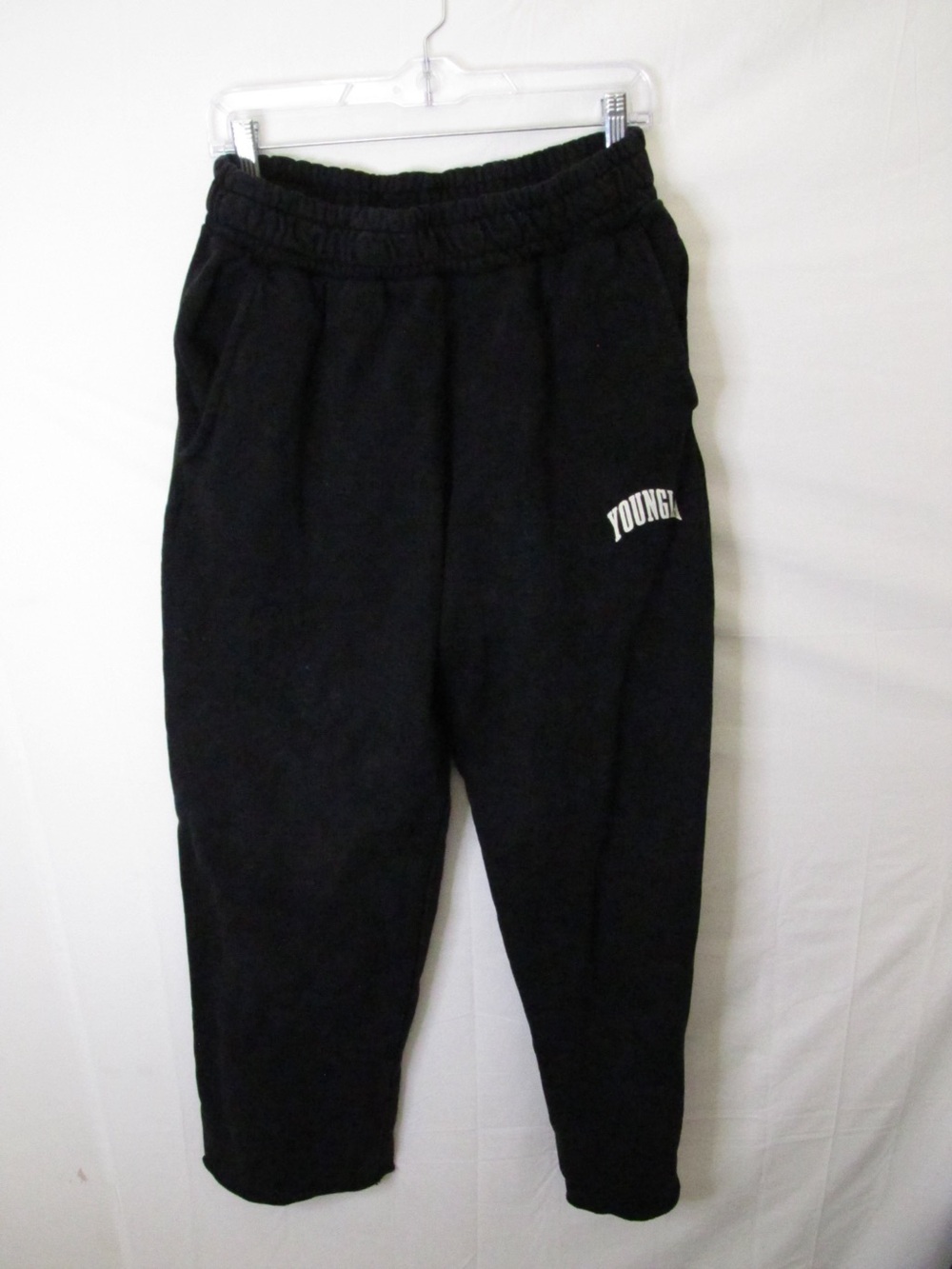 YoungLA Black Kids Fleece Joggers with White Logo